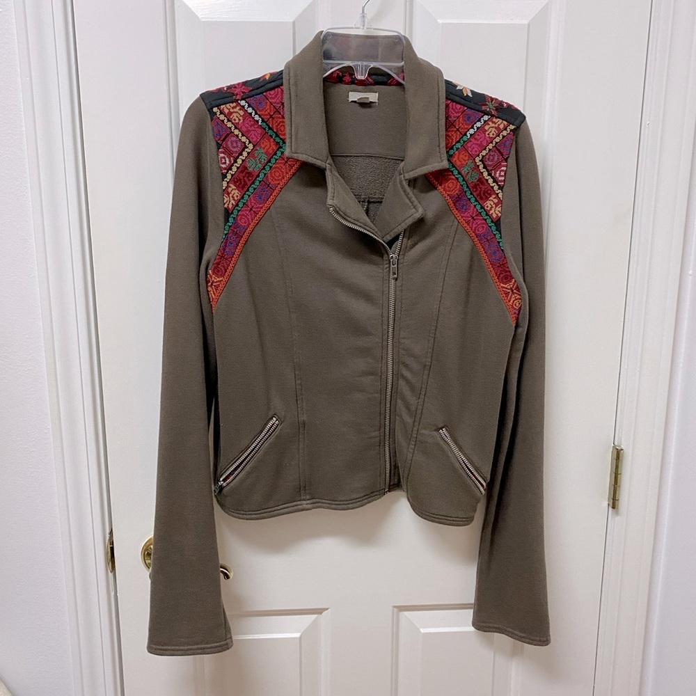 Brown Patterned Sweatshirt Jacket